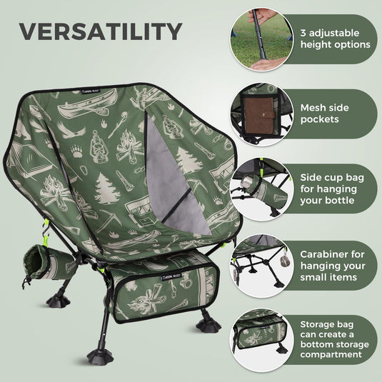ATEPA UFO P30 Ultralight Camping Chair with Mesh Side Pockets and Storage Bag