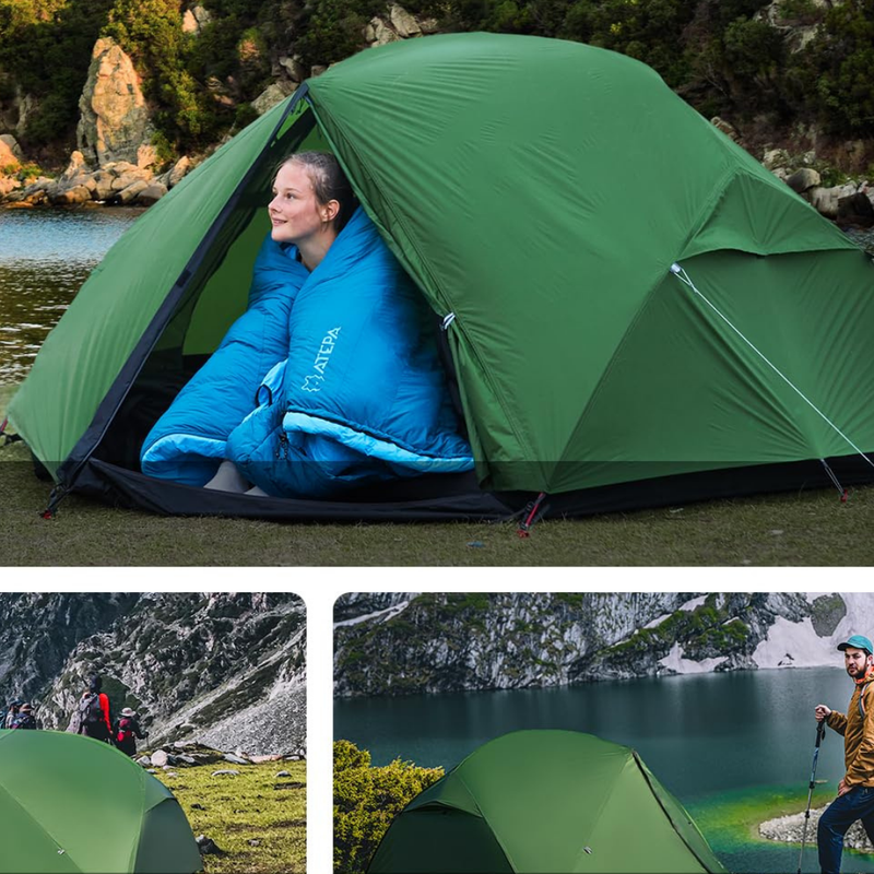 Load image into Gallery viewer, ATEPA Ultimate Backpacking Bundle – 2-Person Tent, 3-in-1 Down Sleeping Bag &amp; Trekking Poles
