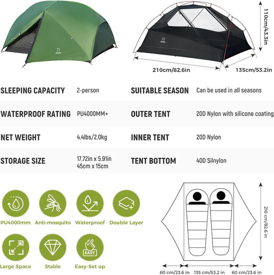 tent 2-3 person ATEPA Ultralight 2-Person Backpacking Tent