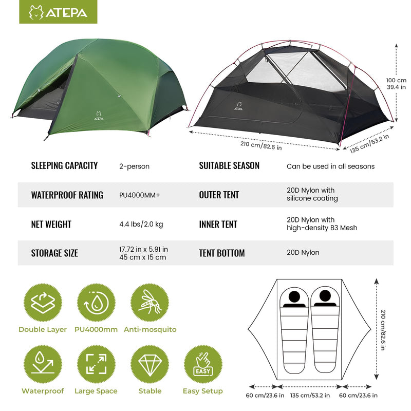 Load image into Gallery viewer, ATEPA Ultralight 2-Person Backpacking Tent
