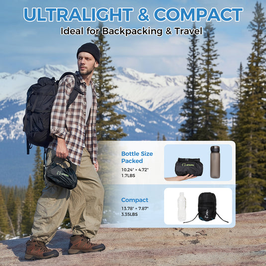 ATEPA Ultralight 4-Season Backpacking Sleep System | 700FP Down Sleeping Bag & R-Value 6.6 Sleeping Pad
