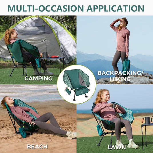ATEPA Ultralight Backpacking Chair - 440lb Capacity, Compact Folding Camp Chair with Side Pocket for Hiking, Camping, Festivals & Outdoor Concerts