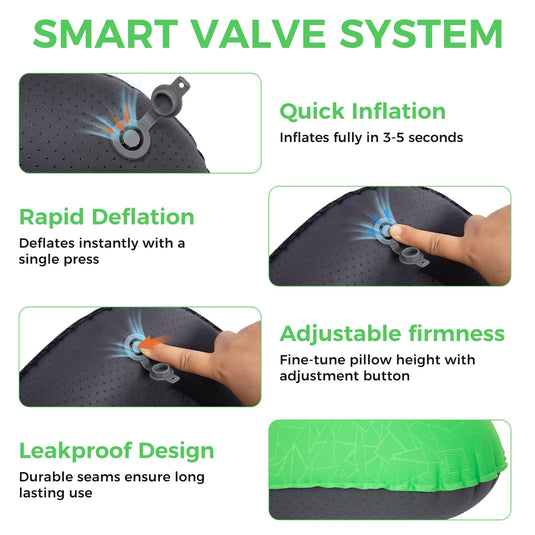 ATEPA Ultralight Inflatable Camping Pillow – Ergonomic Neck Support for Backpacking, Travel & Airplane 3-5 Sec Inflation, Leak-Proof, 90g