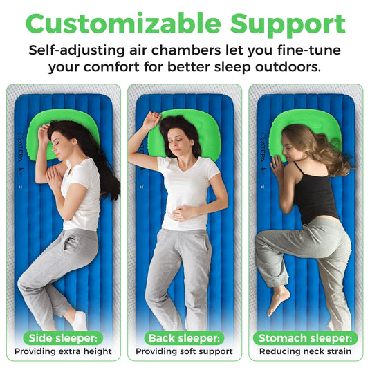 ATEPA Ultralight Inflatable Camping Pillow – Ergonomic Neck Support for Backpacking, Travel & Airplane 3-5 Sec Inflation, Leak-Proof, 90g