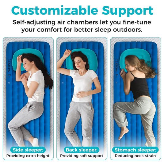 ATEPA Ultralight Inflatable Camping Pillow – Ergonomic Neck Support for Backpacking, Travel & Airplane 3-5 Sec Inflation, Leak-Proof, 90g Peacock Blue