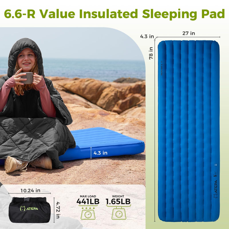 Load image into Gallery viewer, ATEPA Ultralight Insulated Inflatable Sleeping Pad R Value 6.6
