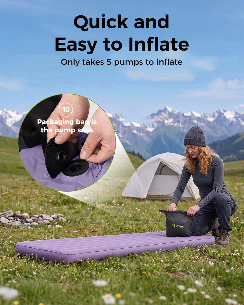 Load image into Gallery viewer, ATEPA Ultralight Sleeping Pad - R-Value 6.6 for Winter Camping, Insulated &amp; Inflatable Mat for Backpacking
