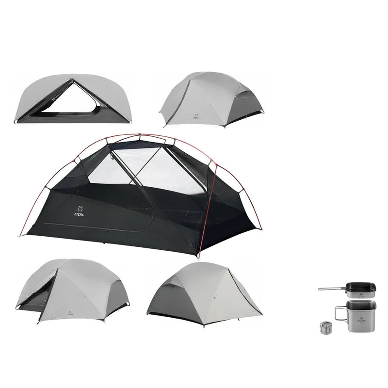 Load image into Gallery viewer, ATEPA Voyage LT 2 Backpacking Tent + Cook'n'Escape Titanium Cookset – Ultralight Camping Bundle for Two
