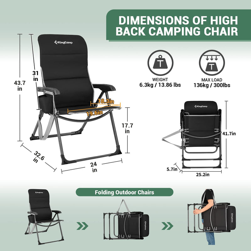 Load image into Gallery viewer, KingCamp Adjustable High Back Camping Chair
