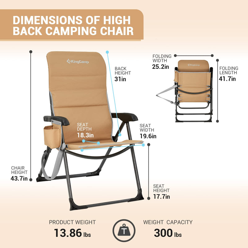 Load image into Gallery viewer, KingCamp Adjustable High Back Camping Chair
