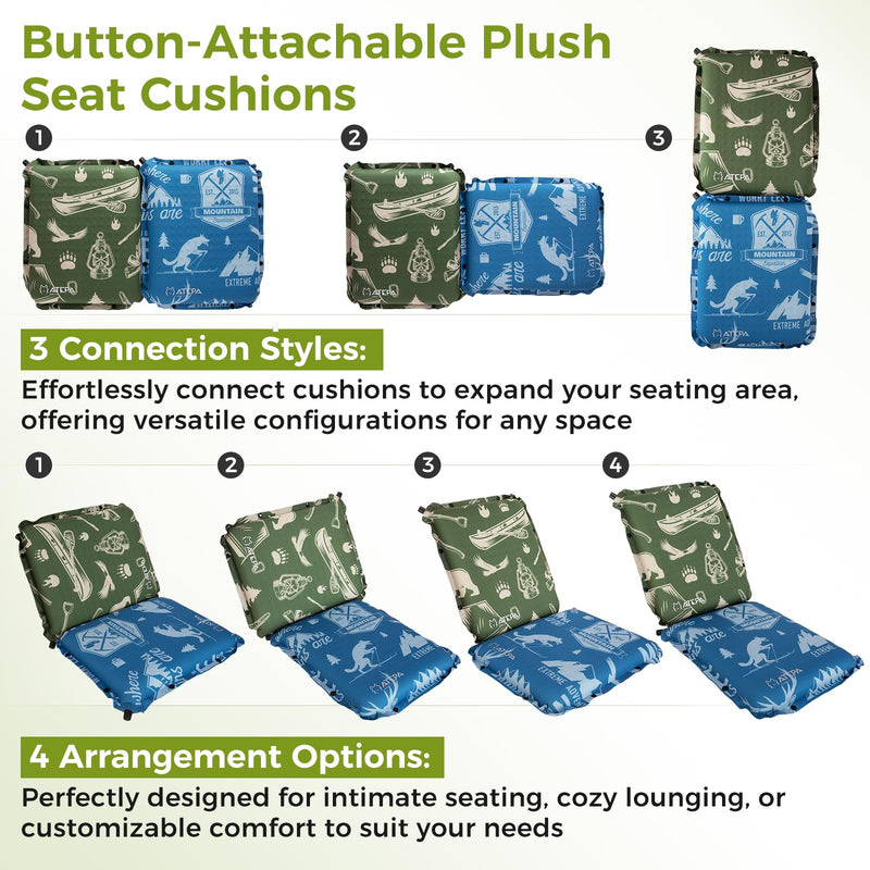 Load image into Gallery viewer, ATEPA Self-Inflating Stadium Seat Cushion - Button Attachable Plush Seat Cushions, Cozy Lounging
