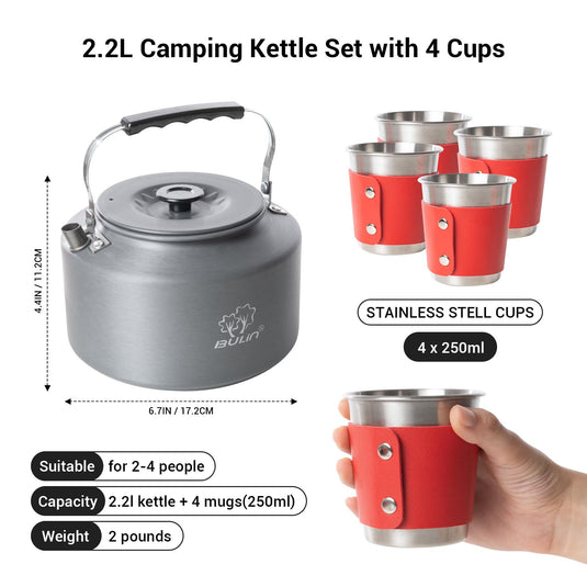 BULIN Kettle 2.2L Camping Kettle Set with 4 Cups