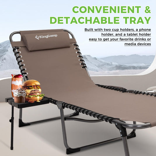 KingCamp Folding Chaise Lounge Chair with Pillow & Side Table