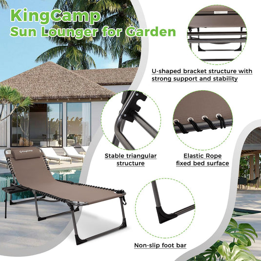 KingCamp Folding Chaise Lounge Chair with Pillow & Side Table