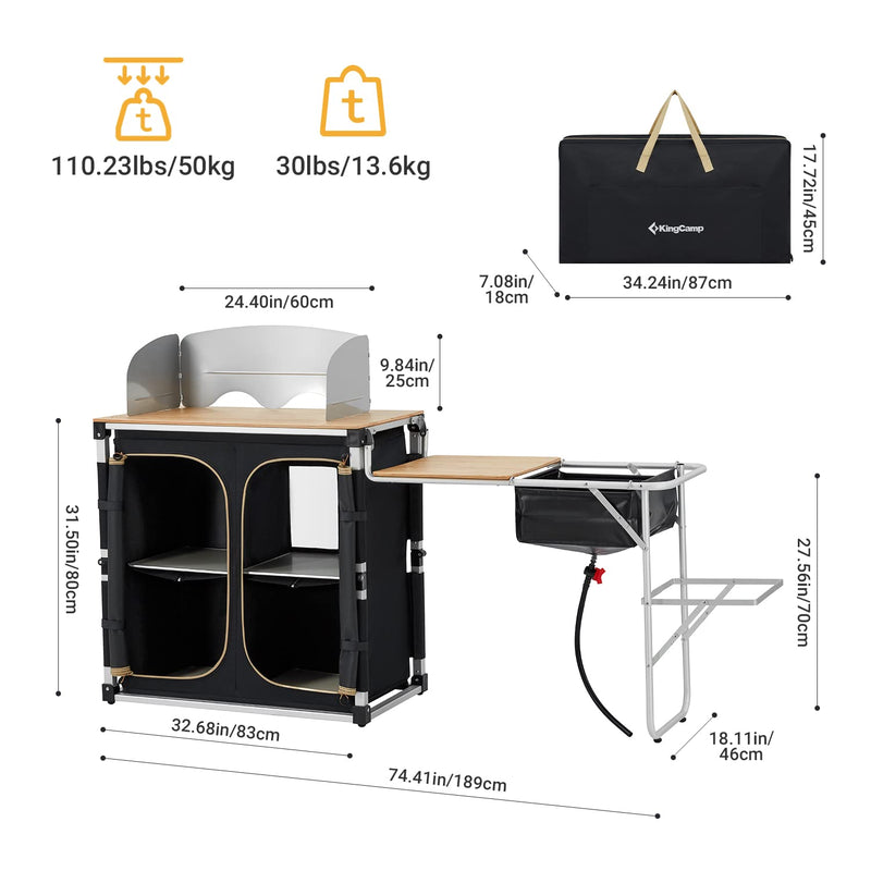 Load image into Gallery viewer, KingCamp Outdoor Mobile Bamboo Kitchen Stand
