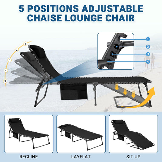 KingCamp 3-Folding Lounge Chair and Cushion Set