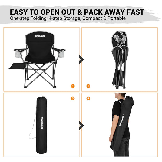 FUNDANGO Arm Chiar Plus Spacious Armchair Folding Camping Chair with Side Table