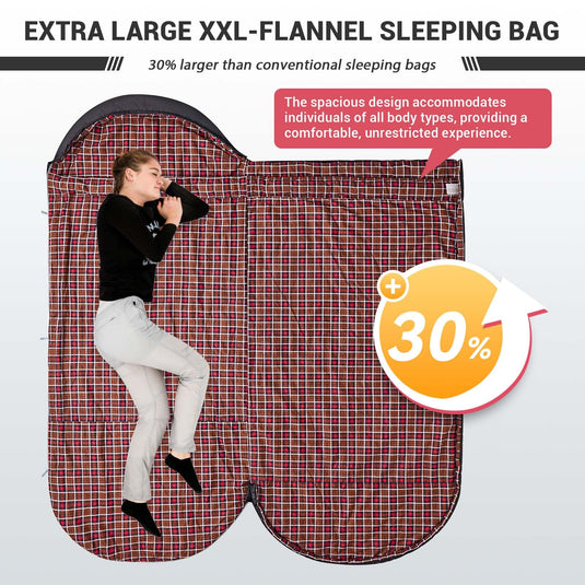 KingCamp FREESPACE 350 Flannel Sleeping Bag-Envelope With Hood Extra Large