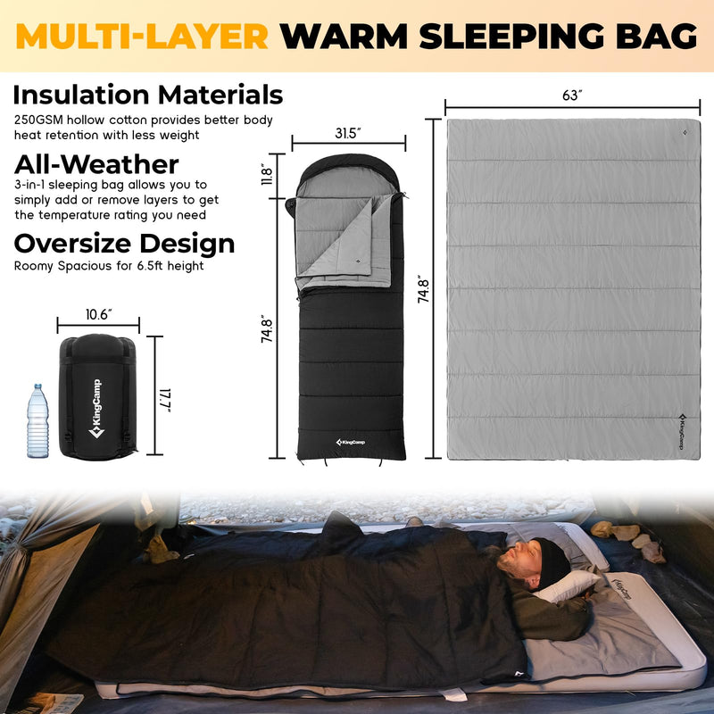 Load image into Gallery viewer, KingCamp KAUAI 400 3 in 1 Sleeping Bag Warm Sleeping Bag
