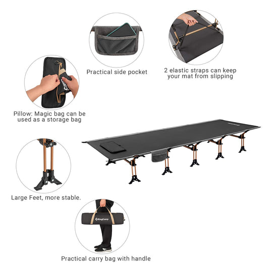 KingCamp MUENSTER Cot L Oversized Folding Camping Cots with Side Pocket