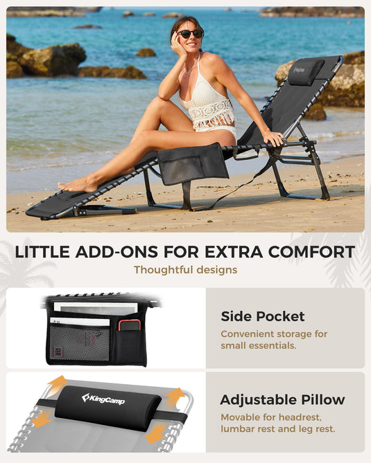 KingCamp MAGNOLIA B20 Folding Oversized Lounge Chair for Patio, Beach, Yard
