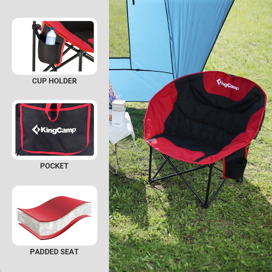 KingCamp Moon Camping Chair Oversized Padded Round Saucer Chairs with Cup Holder