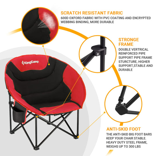 KingCamp Moon Camping Chair Oversized Padded Round Saucer Chairs with Cup Holder