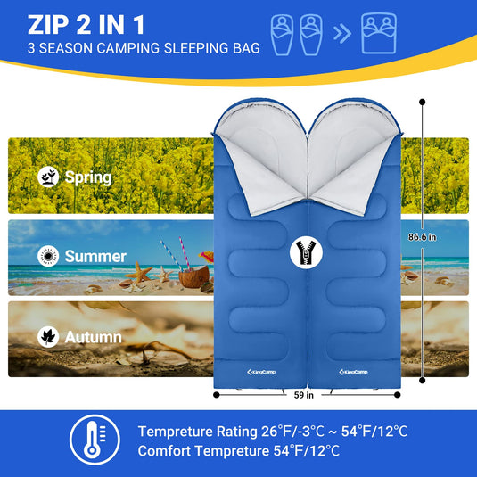 KingCamp Oasis 250 Sleeping Bag-Envelope With Hood