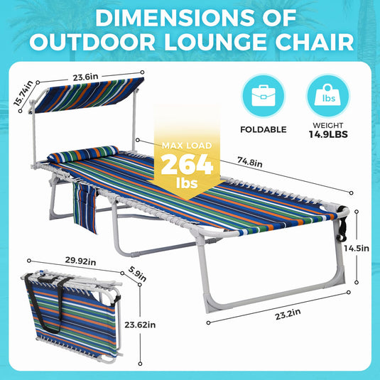 WEJOY Classic Portable Lounge Chair with Canopy Sun Shade Striped