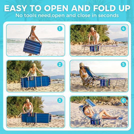 WEJOY Classic Portable Lounge Chair with Canopy Sun Shade Striped