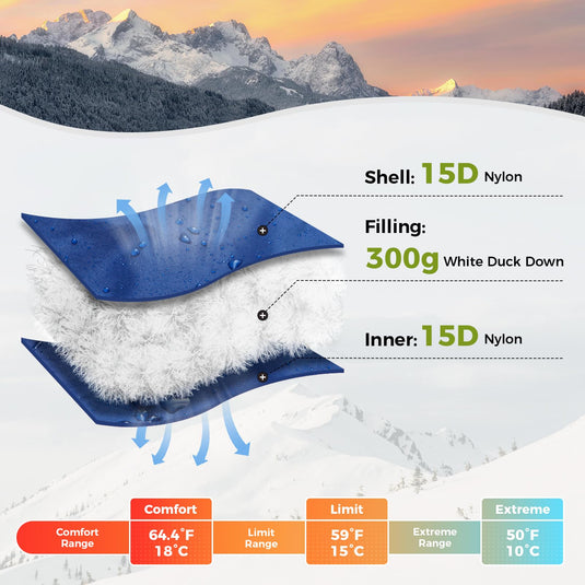 ATEPA Ultralight  Down Sleeping Bag Filling 300g White Duck Down Easy to Pack