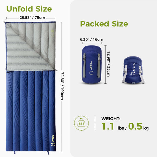 ATEPA Ultralight  Down Sleeping Bag Filling 300g White Duck Down Easy to Pack