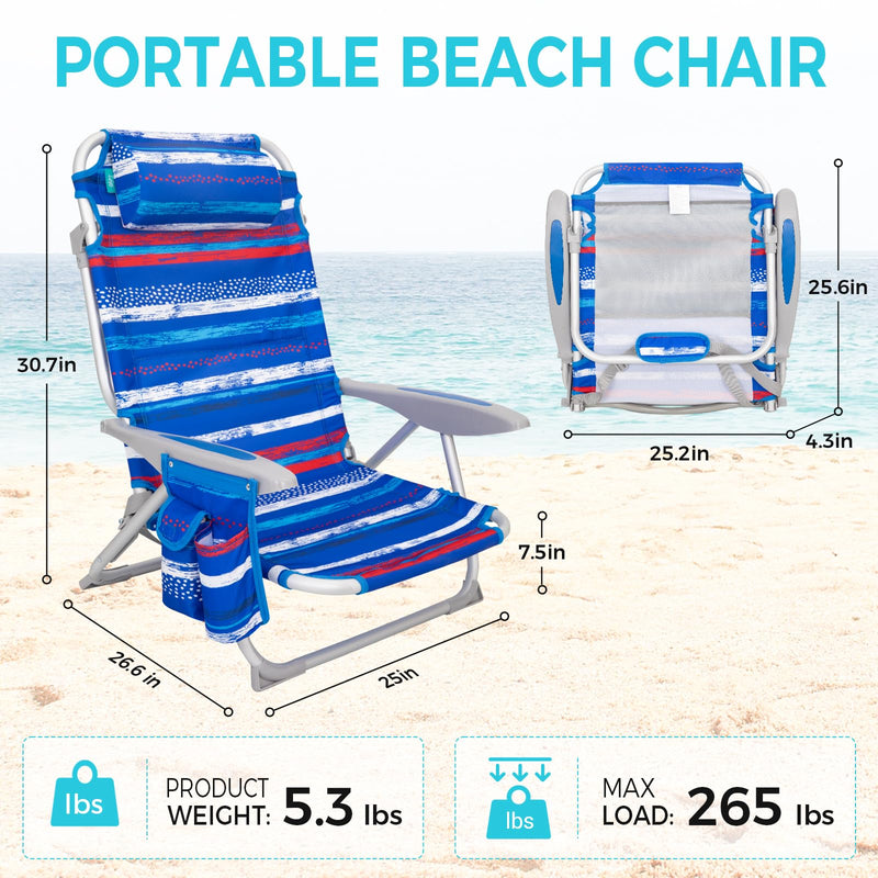 Load image into Gallery viewer, WEJOY Adjustable Beach Chair with Cup Holder and Padded Headrest
