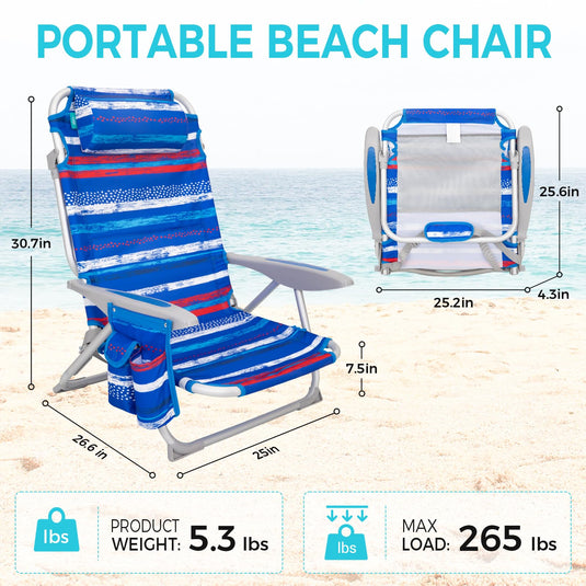 WEJOY Adjustable Beach Chair with Cup Holder and Padded Headrest
