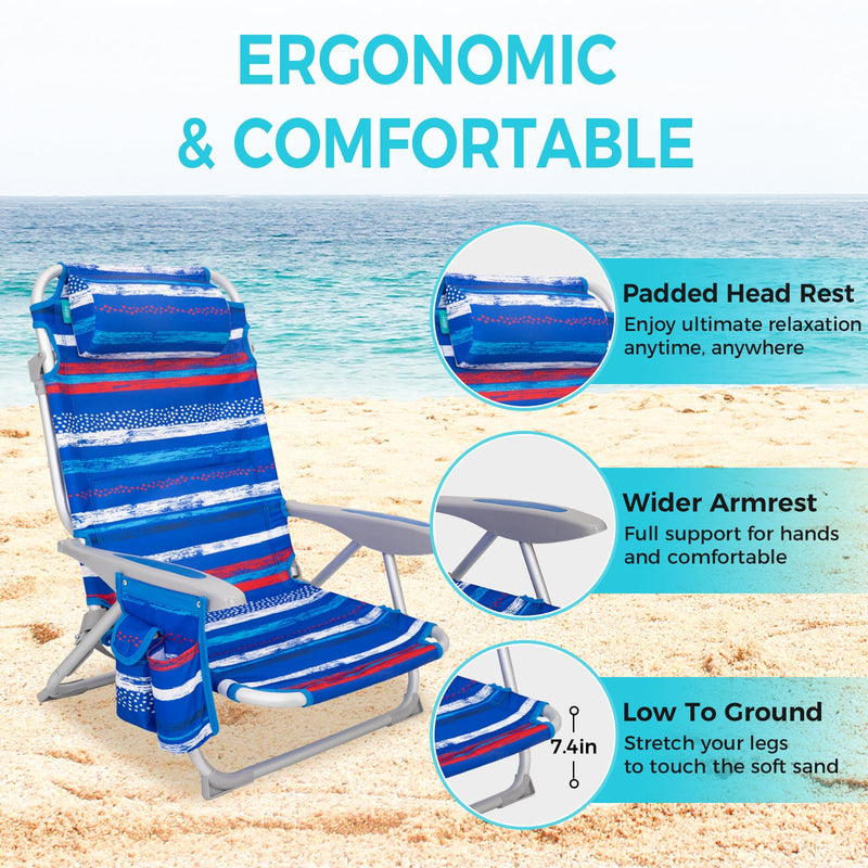 Load image into Gallery viewer, WEJOY Adjustable Beach Chair with Cup Holder and Padded Headrest
