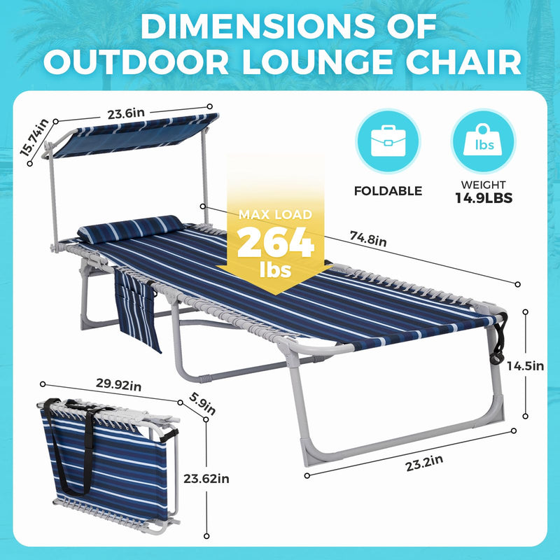 Load image into Gallery viewer, WEJOY Classic Portable Lounge Chair with Canopy Sun Shade Striped

