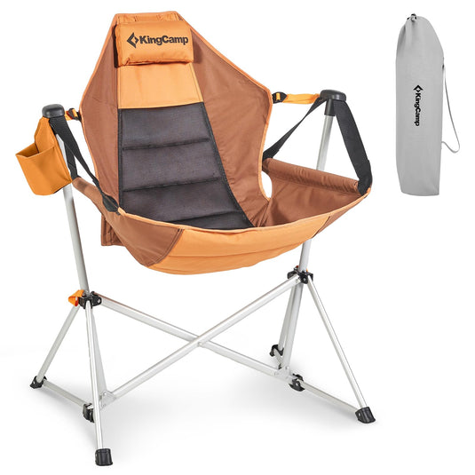 KingCamp Portable Swing Recliner Chair with Pillow Brown