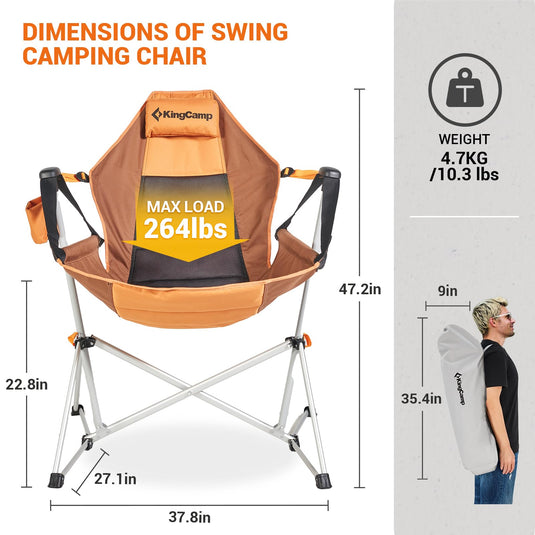 KingCamp Portable Swing Recliner Chair with Pillow Brown