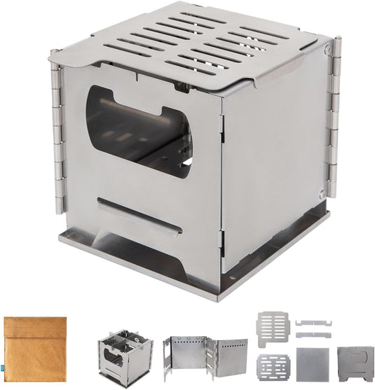 COOK'N'ESCAPE Camping Wood Burning Stove, Folding Lightweight Titanium Camping Stove, Portable Backpacking Stove for Outdoor Camping Hiking Backpacking Picnic Hunting BBQ