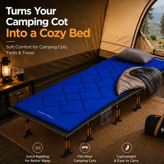 KingCamp CAMP PAD 350 PRO Camping Cot Pad, Oversized Quilted Sleeping Mat with Elastic Straps, Machine Washable, 80