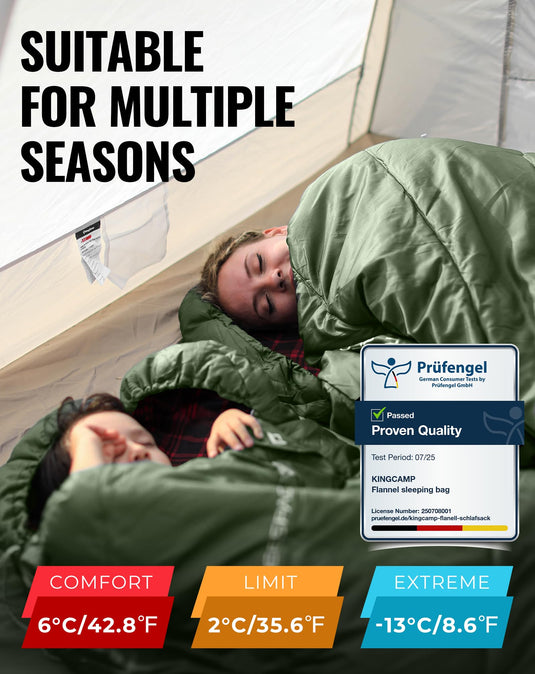 Saco de dormir KingCamp FREESPACE 250D doble con 2 almohadas