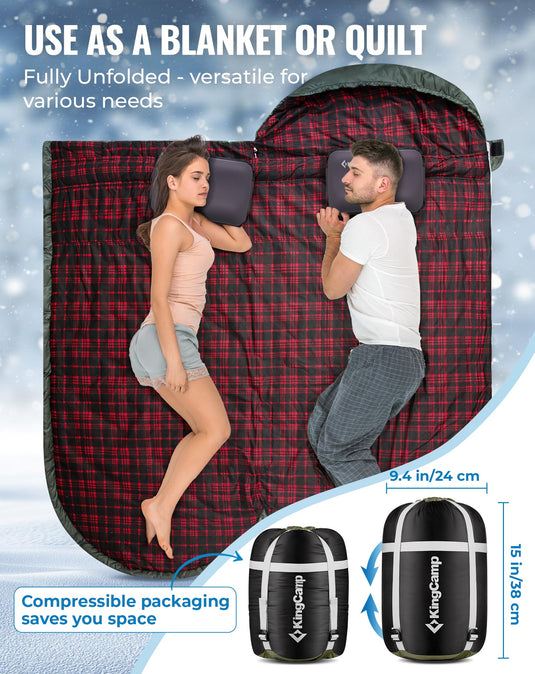 Saco de dormir KingCamp FREESPACE 250D doble con 2 almohadas