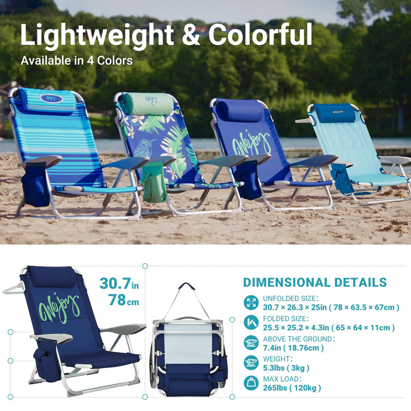 Load image into Gallery viewer, WEJOY Adjustable Beach Chair with Cup Holder and Padded Headrest
