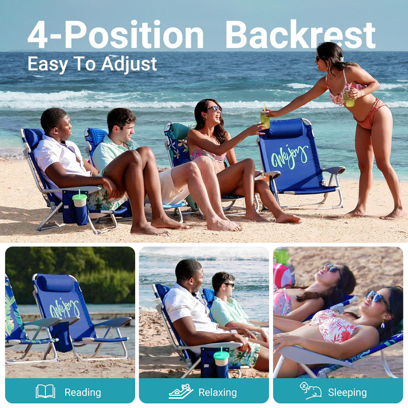 Load image into Gallery viewer, WEJOY Adjustable Beach Chair with Cup Holder and Padded Headrest
