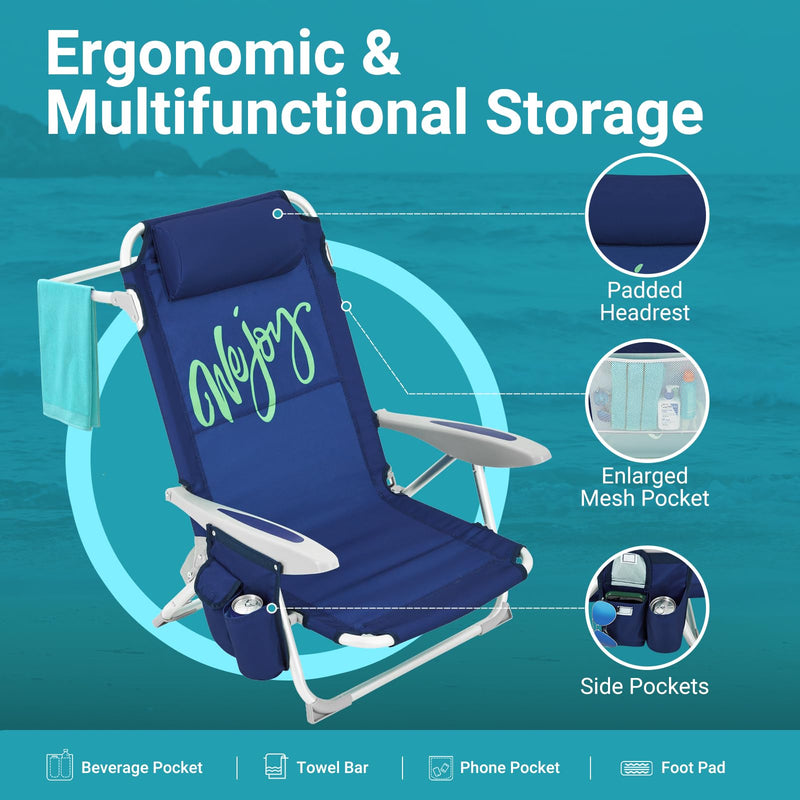 Load image into Gallery viewer, WEJOY Adjustable Beach Chair with Cup Holder and Padded Headrest
