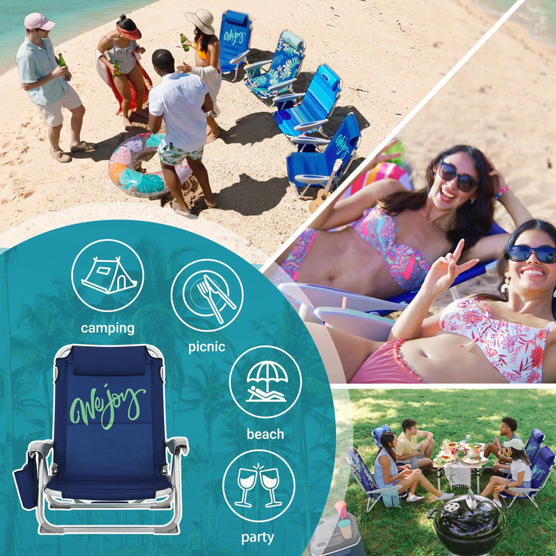 Load image into Gallery viewer, WEJOY Adjustable Beach Chair with Cup Holder and Padded Headrest
