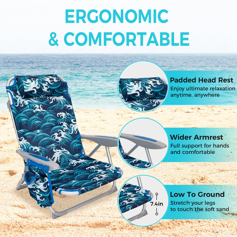 Load image into Gallery viewer, WEJOY Adjustable Beach Chair with Cup Holder and Padded Headrest
