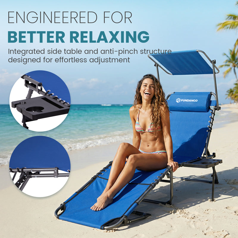 Load image into Gallery viewer, FUNDANGO 4-in-1 Chaise Lounge Chair with Face Hole &amp; Canopy Shade 400lbs Capacity Beach Chaise Lounge with Side Table, 5-Position Adjustable Sun Lounger

