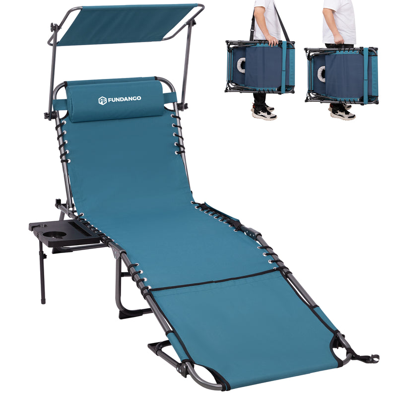 Load image into Gallery viewer, FUNDANGO 4-in-1 Tanning Lounge Chair with Face Hole &amp; Canopy Shade Cyan

