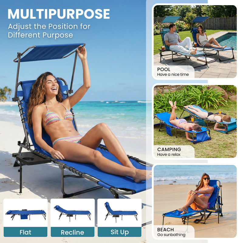 Load image into Gallery viewer, FUNDANGO 400lbs Capacity Beach Chaise Lounge with Side Table, 5-Position Adjustable Sun Lounger for Pool, Patio, Lawn &amp; Sunbathing
